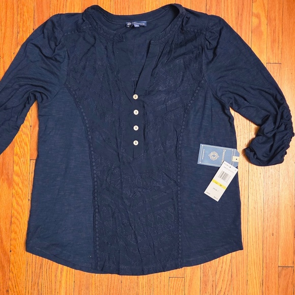 NWT DEMOCRACY PESANT top with front embroidery and lace detailing Sz M - Picture 1 of 5